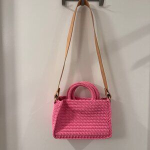 Mizele Pink Handmade Raffia Shoulder Bag